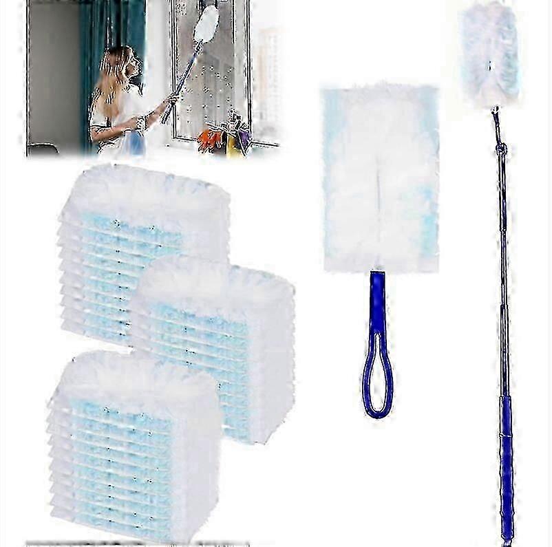 52pcs Feather Duster Refills, Come with 1 Handle Feather Duster, 1 Telescopic Feather Duster, Feather Duster Refills Catch Dust