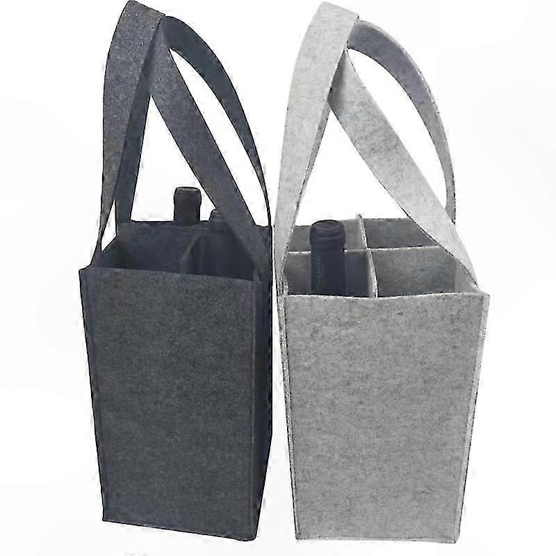 4-Pack Felt Bottle Carrier with Dividers for Wine and Beer