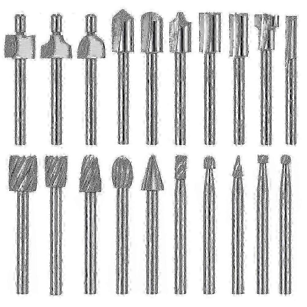 20Pc HSS Router Carbide Engraving Bits for Dremel Router Bit Set 1/8"(3mm) Shank for Dremel Proxxon Rotary Tools gx20241206291