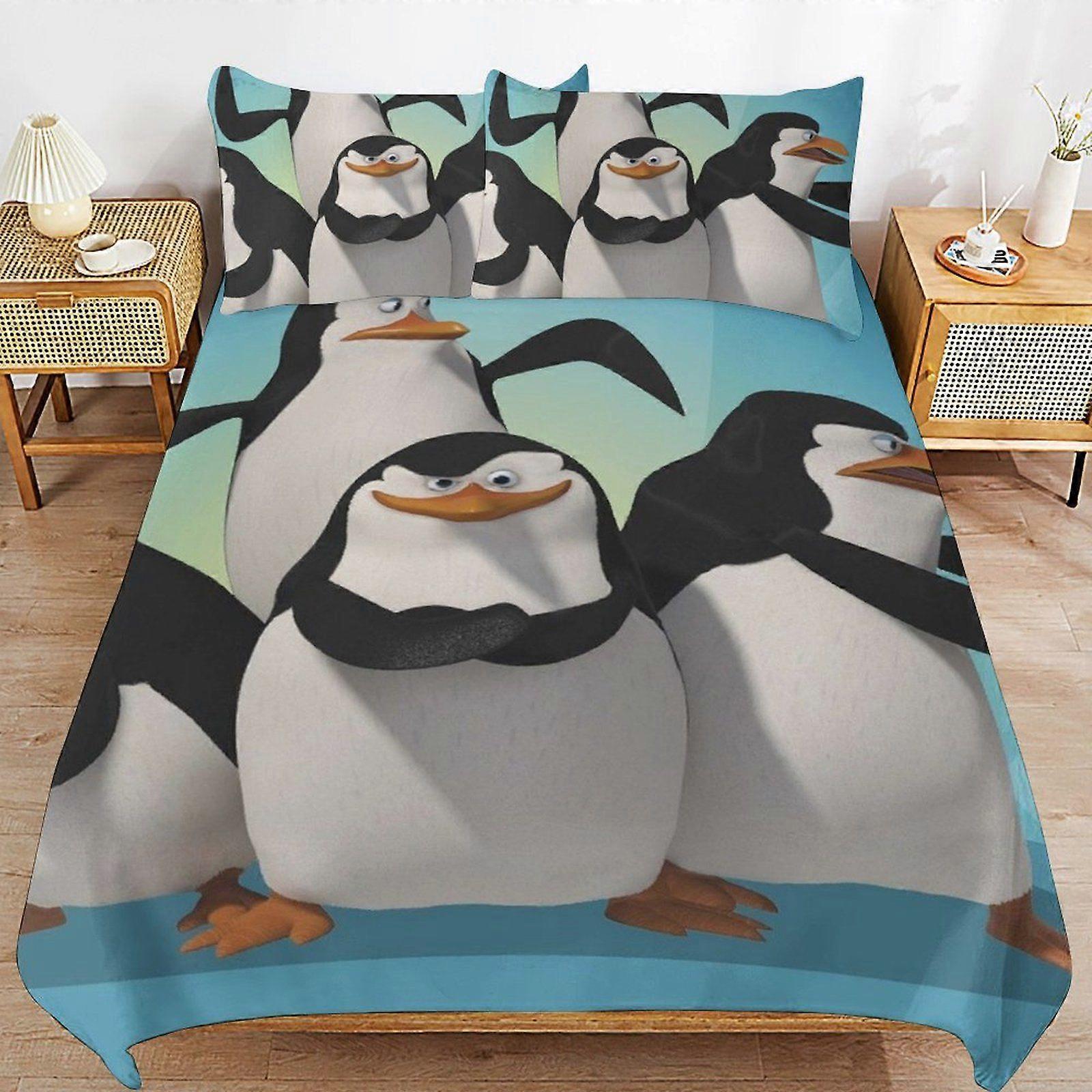 d653 The Penguins of Madagascar Breathable Soft Surface Comfortable Texture Hotel Style Duvet Cover Sets with Zipper Closure b653