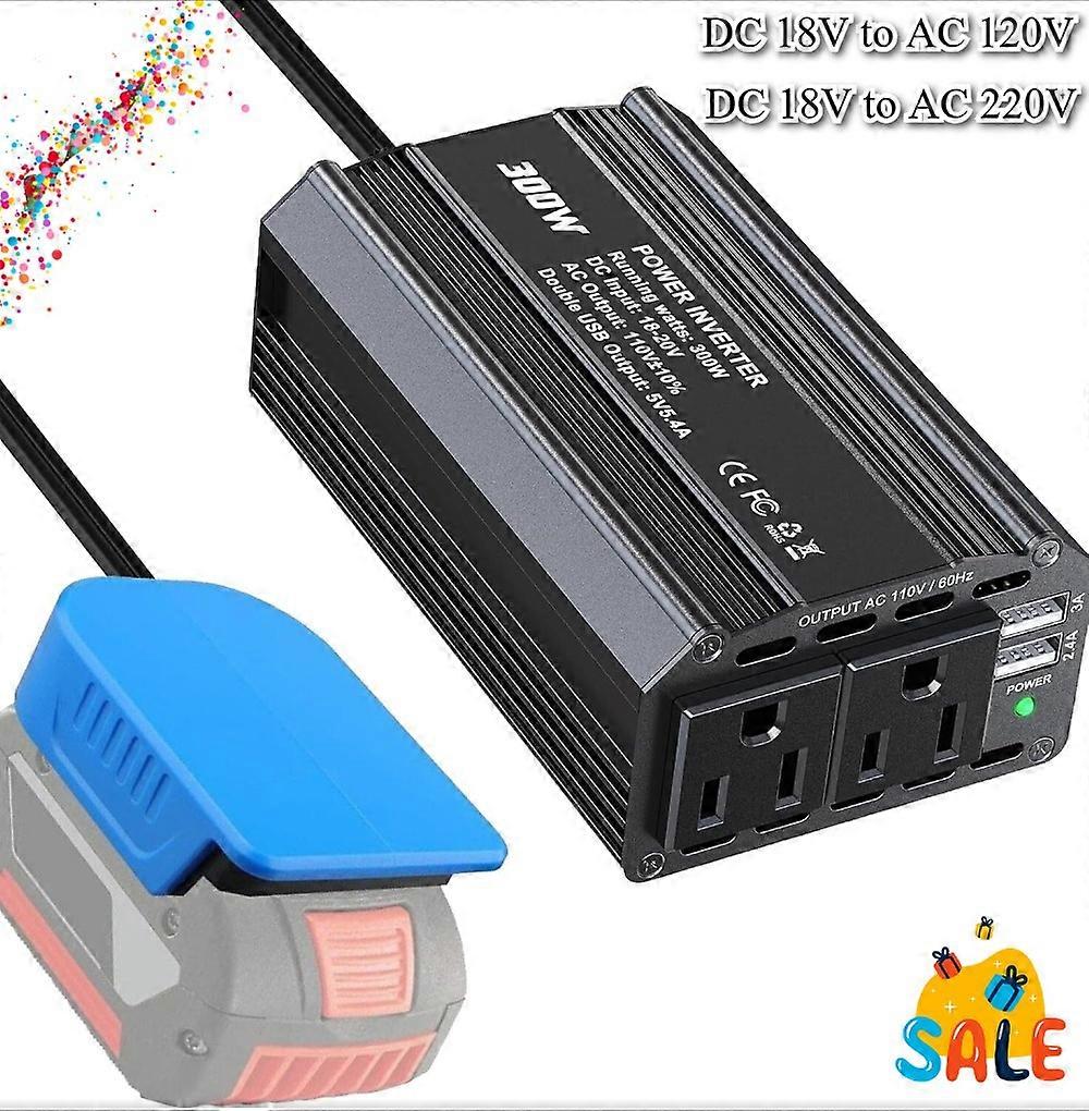 300W Power Inverter DC 18V to AC 220V 120V for Bosch GBA Battery Inverter Portable Power Station Generator with 2 AC 2 USB Ports