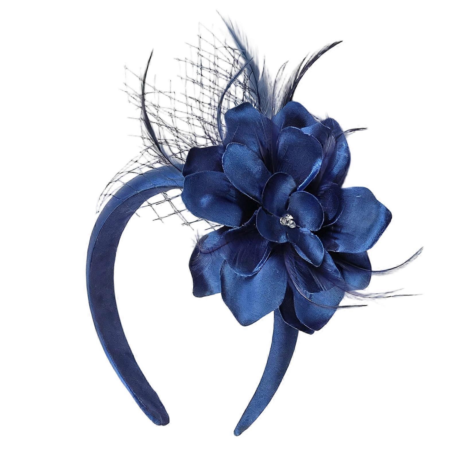 Elegant Headbands Mesh Bridal Decoration With Comfortable For Wedding Race Day Event  Navy blue