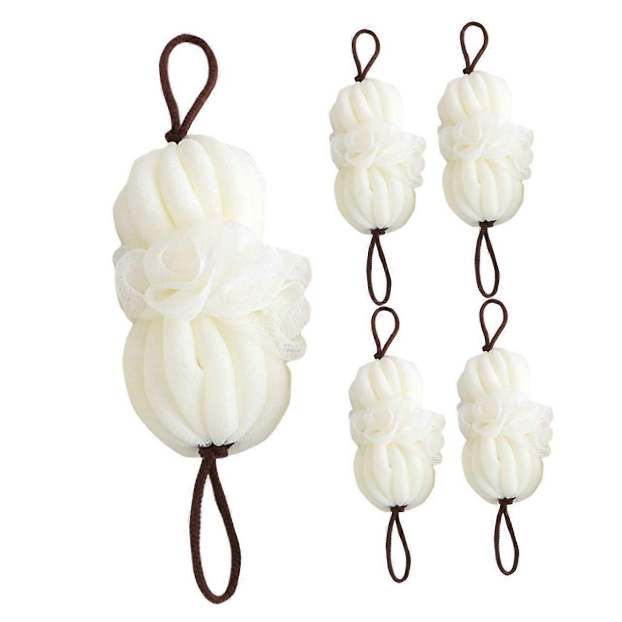 Bath Loofah Sponge Set of 5 Mesh Shower Pouf Balls for Gentle Body Scrubbing and Cleaning