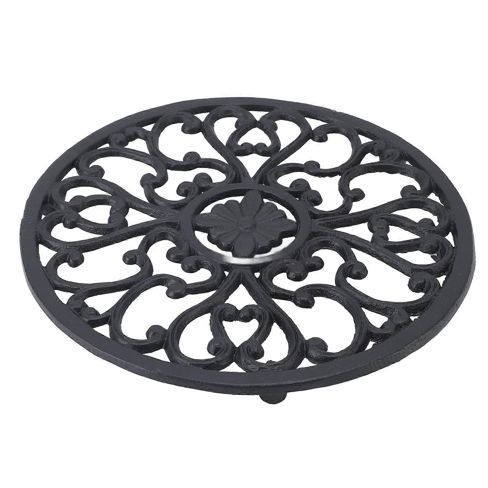 Carved Trivet Mat Iron Round Shape Vintage Pattern Multifunctional Modern Kitchen Trivet