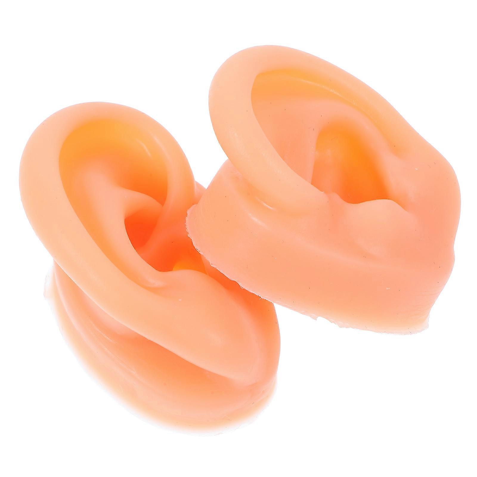 Khaki Silicone Ear Model for Training Practice 2Pairs Soft Fake Ear
