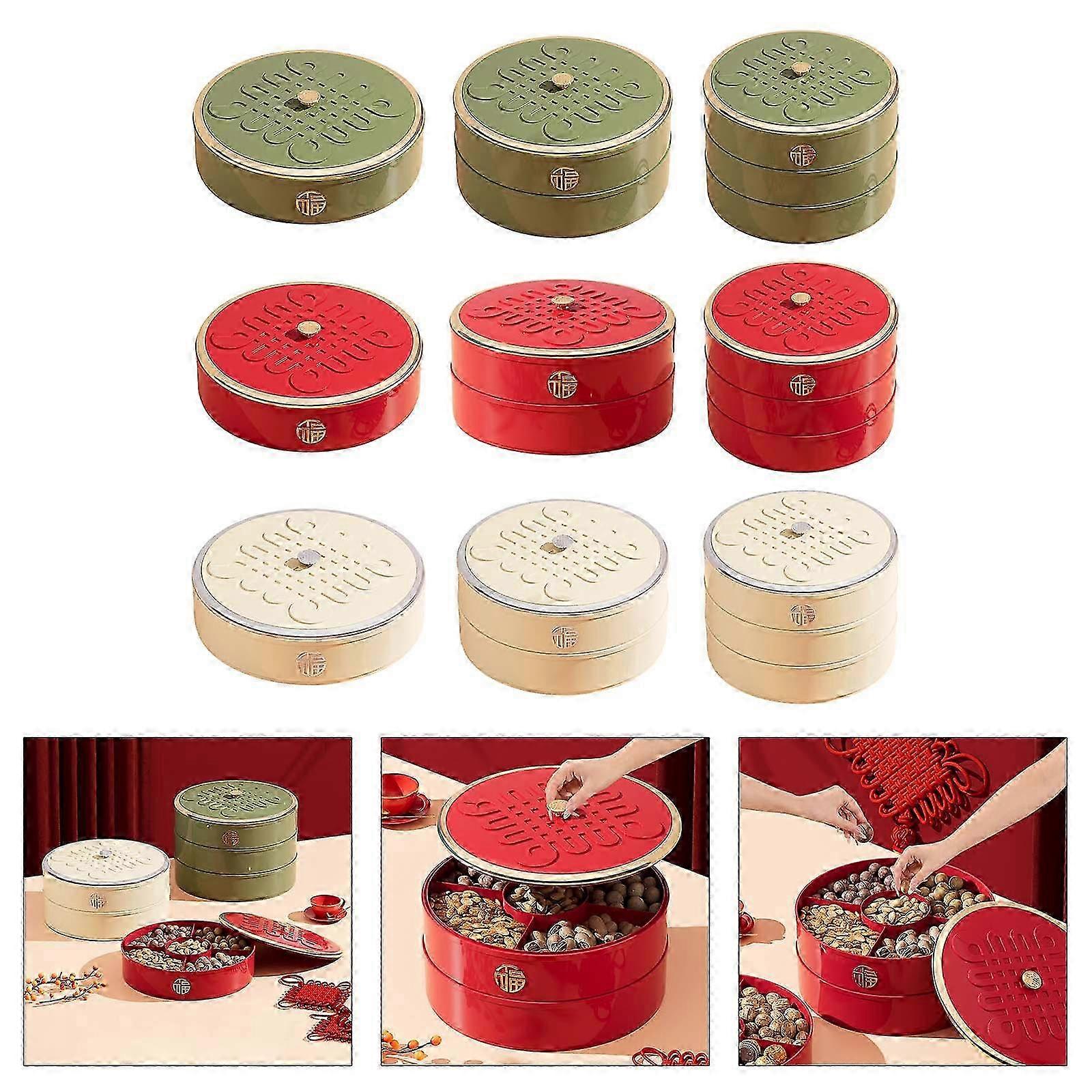 Plastic Serving Tray for Snacks and Appetizers Round Candy Box with 5 Compartment Large Capacity Dried Fruits Box Green