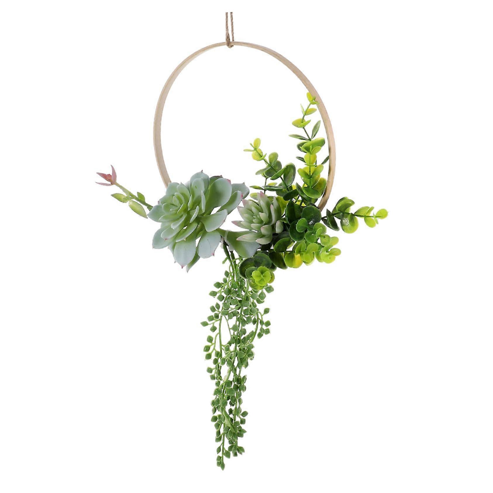 Artificial Succulent Wreath with Elegant GrayGreen Flowers for Front Door and Wedding Garland
