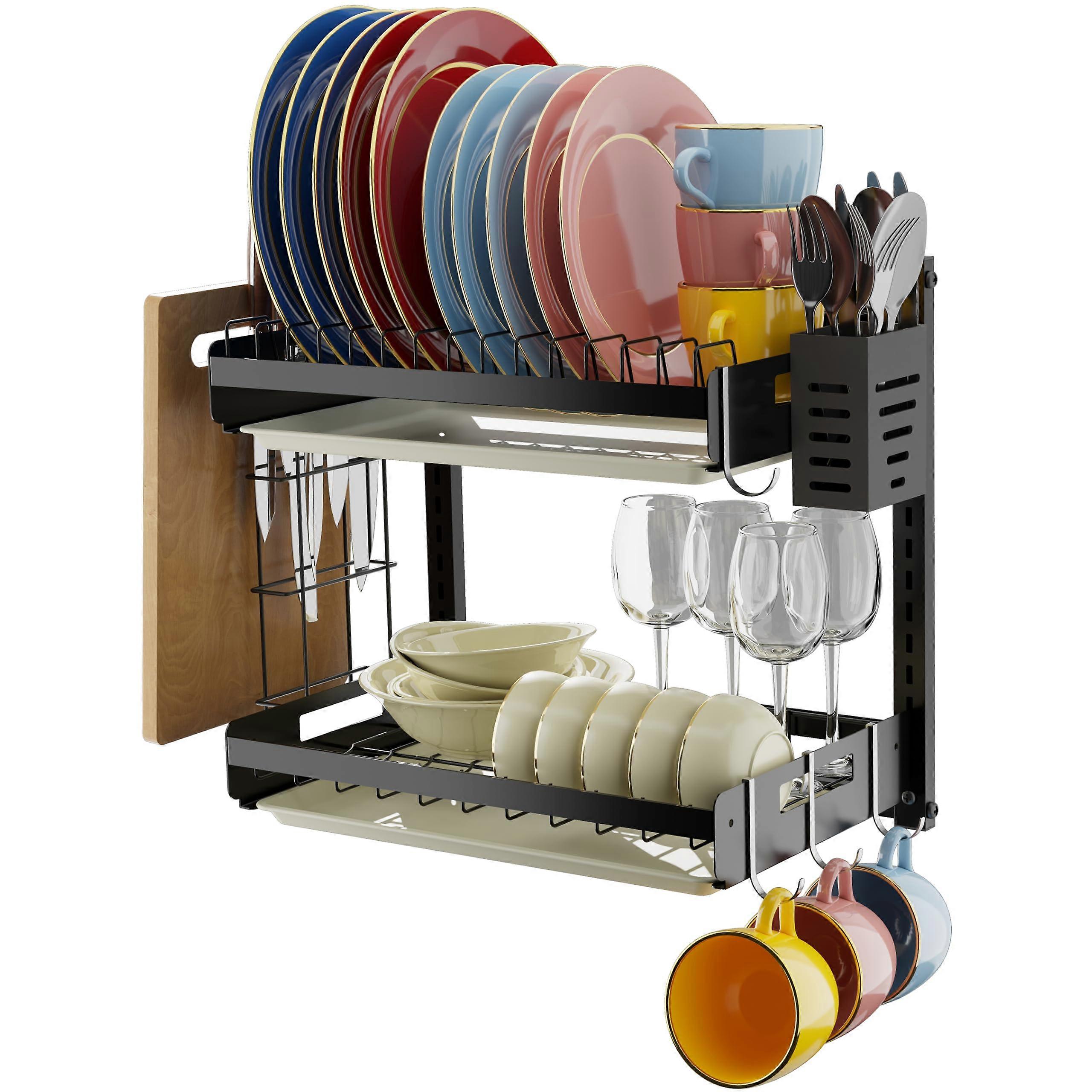 Adjustable Wall Mounted Dish Drying Rack with SpaceSaving Design and AllinOne Storage