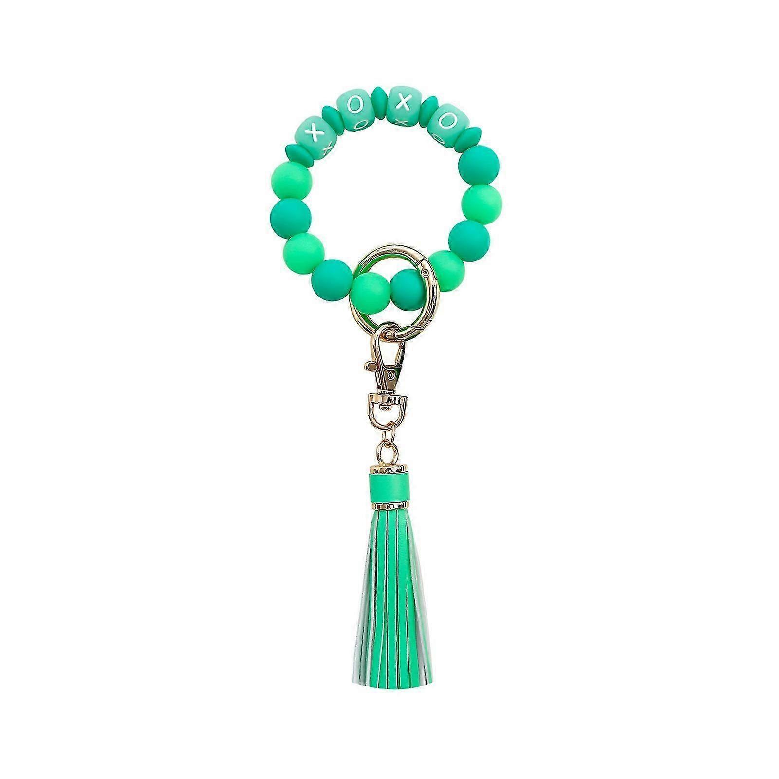 Wristlet Fluorescent Beaded Bangle Keychain Silicone for Key Ring Bracelet Elastic Portable Car Keyring Chain for Women color