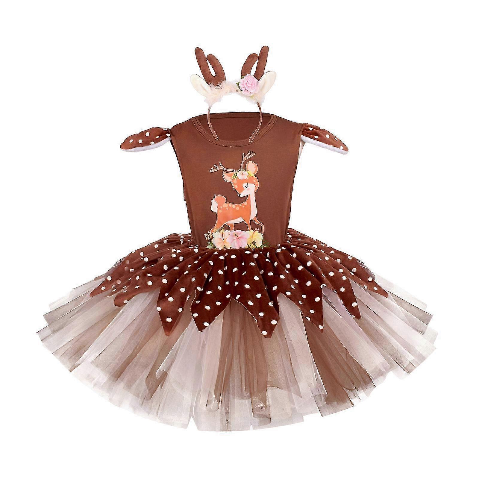 Déguisement de biche pour fille avec robe et bandeau, tenue de Noël taille 5T