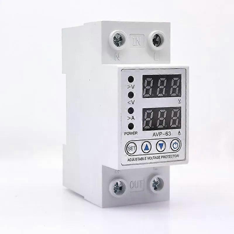 230V 40A 63A Adjustable Over Voltage Under Voltage Reclosing Protector Relay Limit Over Current Protection Dual Digital Display