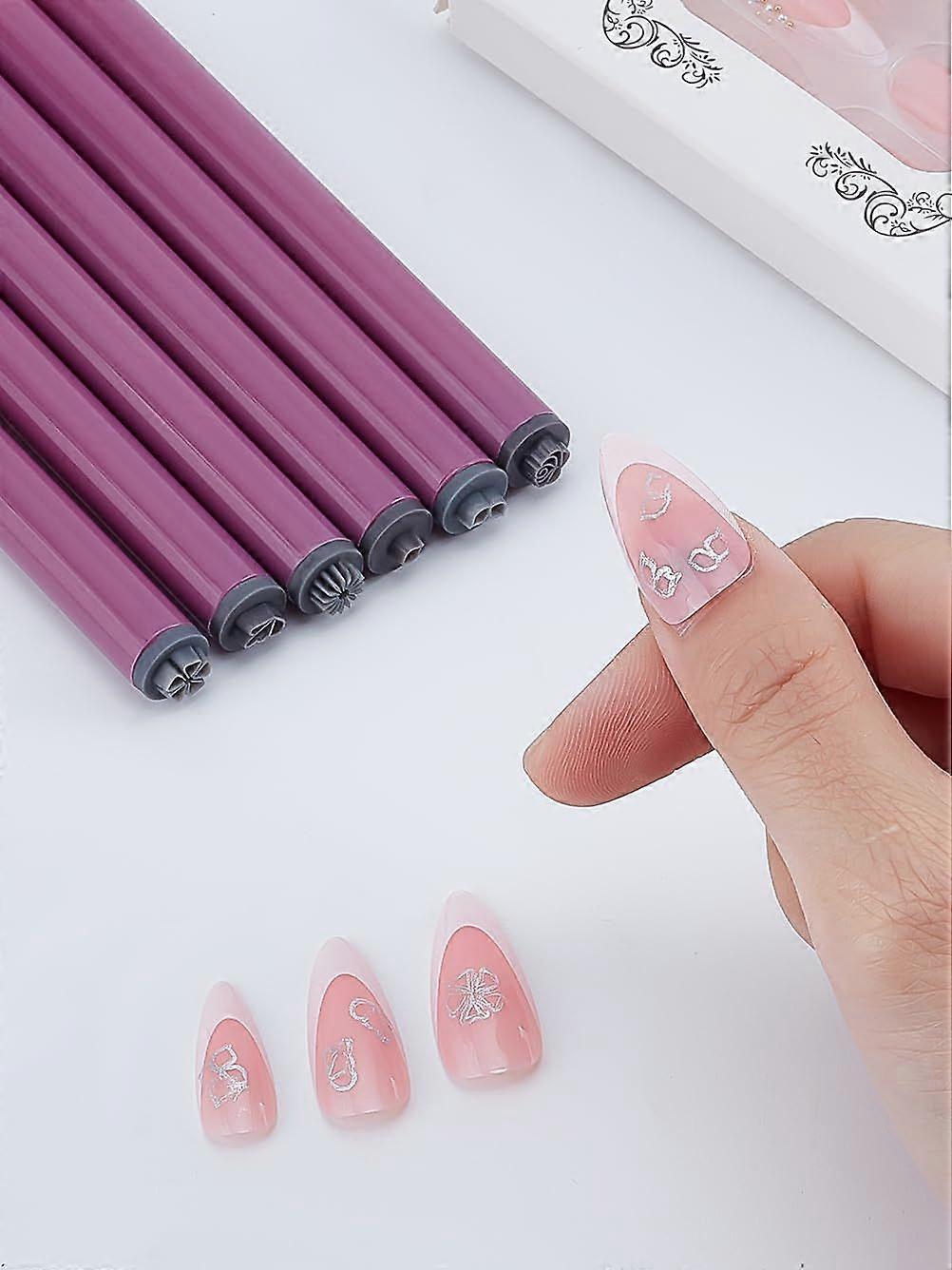 6Pcs Plastic Nail Art Seal Stamps Pen Sets Nail Printing Template Tool Flower Different Patterns Nailing Art Tools 10.4x1cm