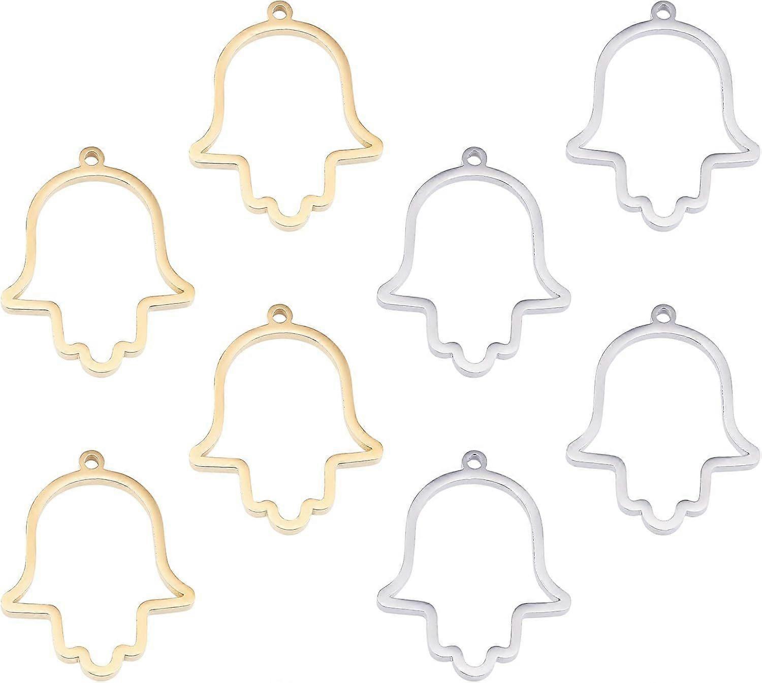 8Pcs 2 Colors Open Back Bezel Pendants Hollow Resin Frames Stainless Steel Hamsa Hand Charms Blank Bezel with Loop for Resin Jewelry Making 33x26.5x3m