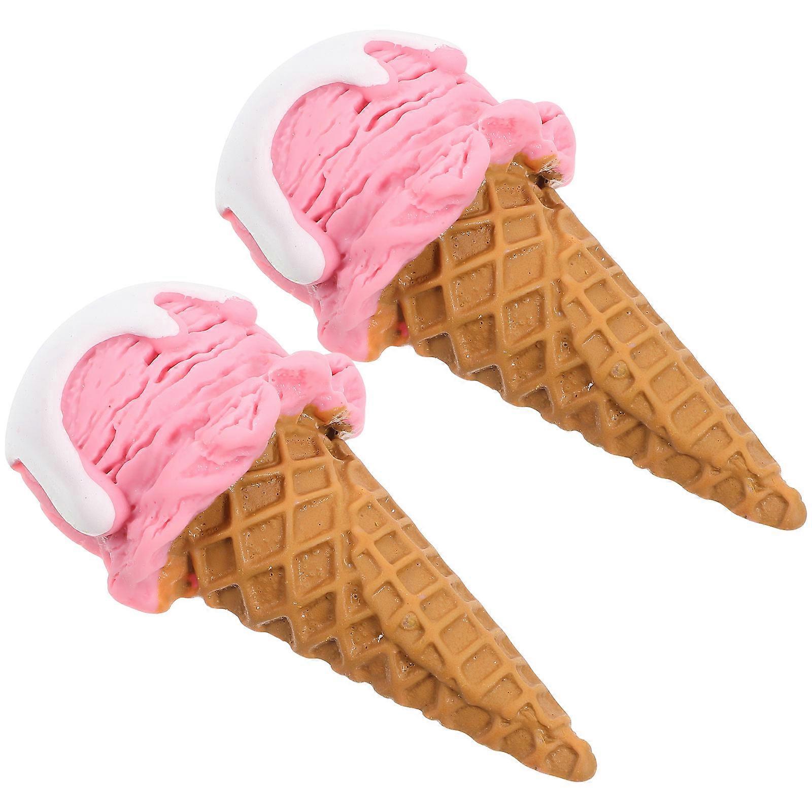 Fake Ice Cream Cone Model for Decor 2Pcs Artificial Simulation Dessert Ornament