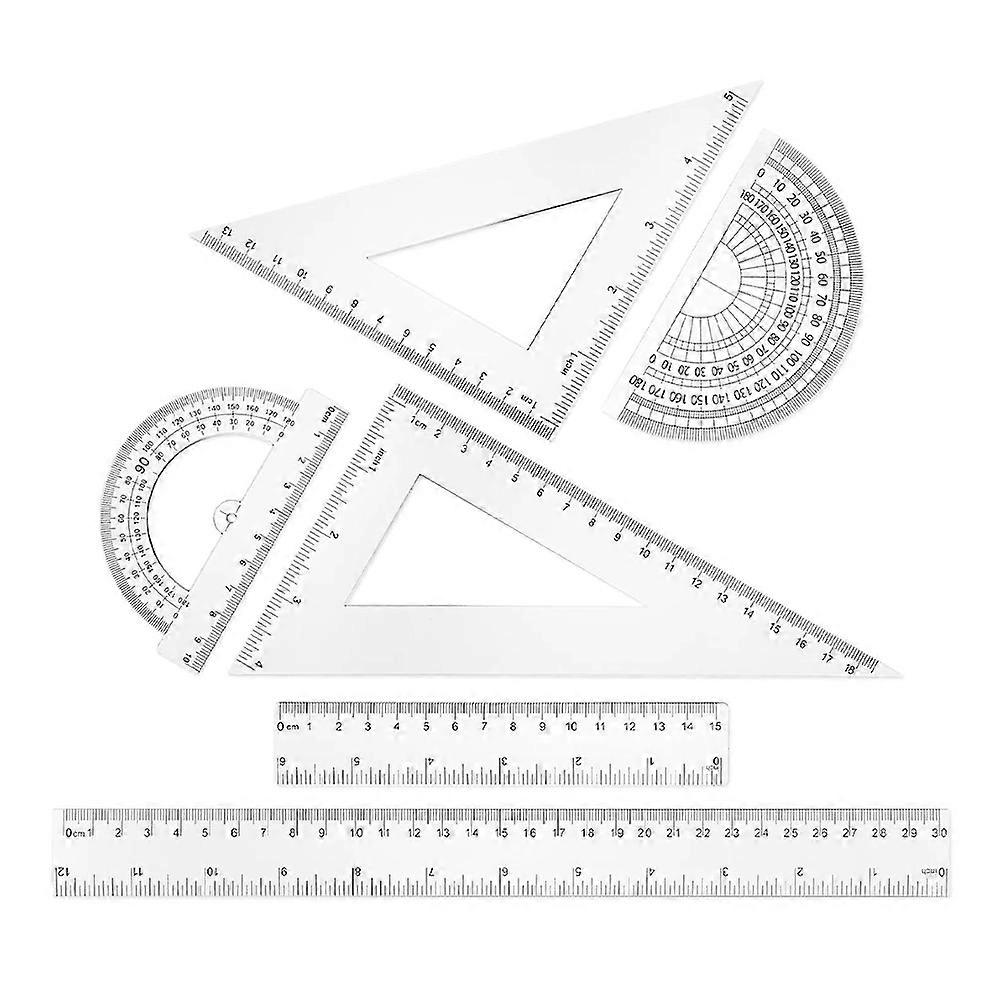 Geometry Ruler Set Student Set for Measuring 6Pcs Transparent Plastic Tools