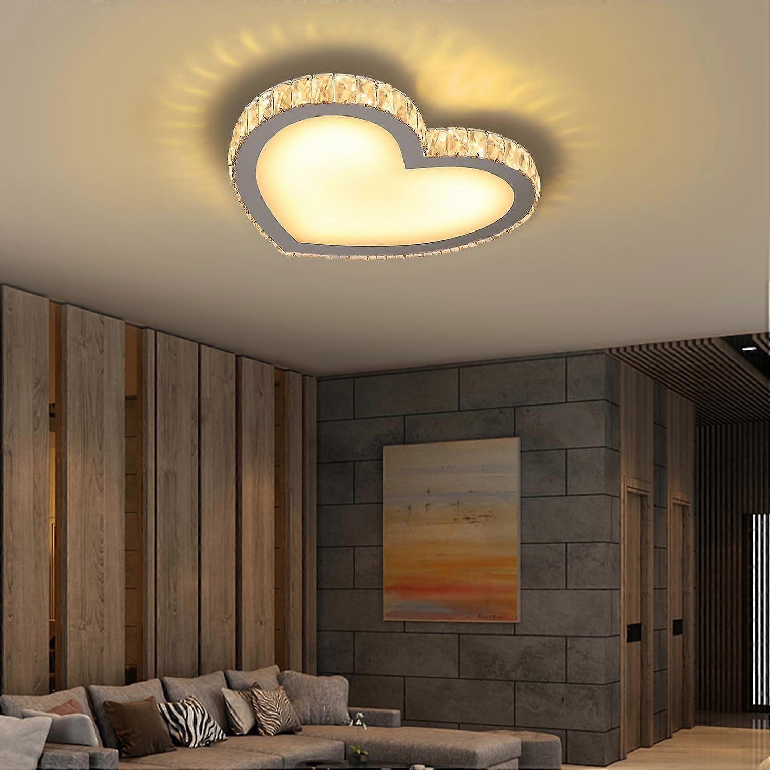 Heart Shaped Crystal Chandelier Flush Mount LED Ceiling Light, Dimmable with Adjustable Color for Bedroom