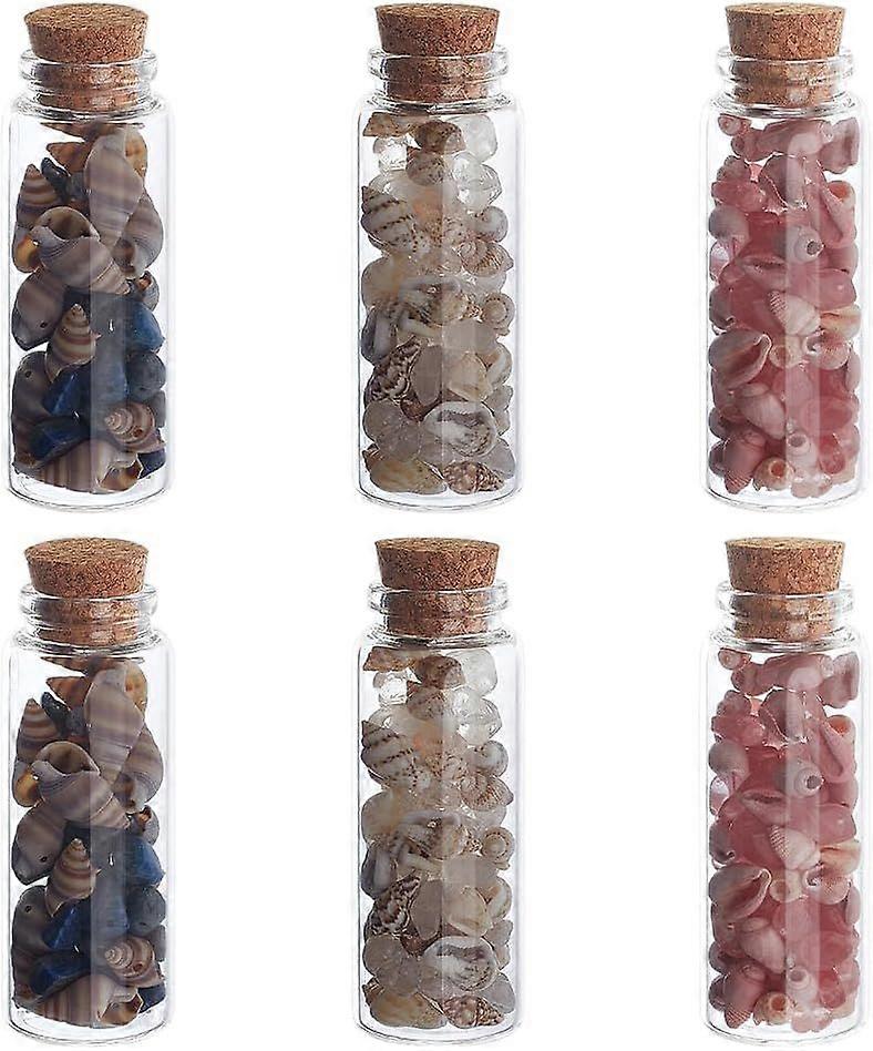 6Pcs Conch Shell Mini Glass Bottles with Cork Stoppers Tiny Glass Jars Refillable Wishing Bottles Sand Art Clear Tubes Sea Drifting Vials for DIY Craf
