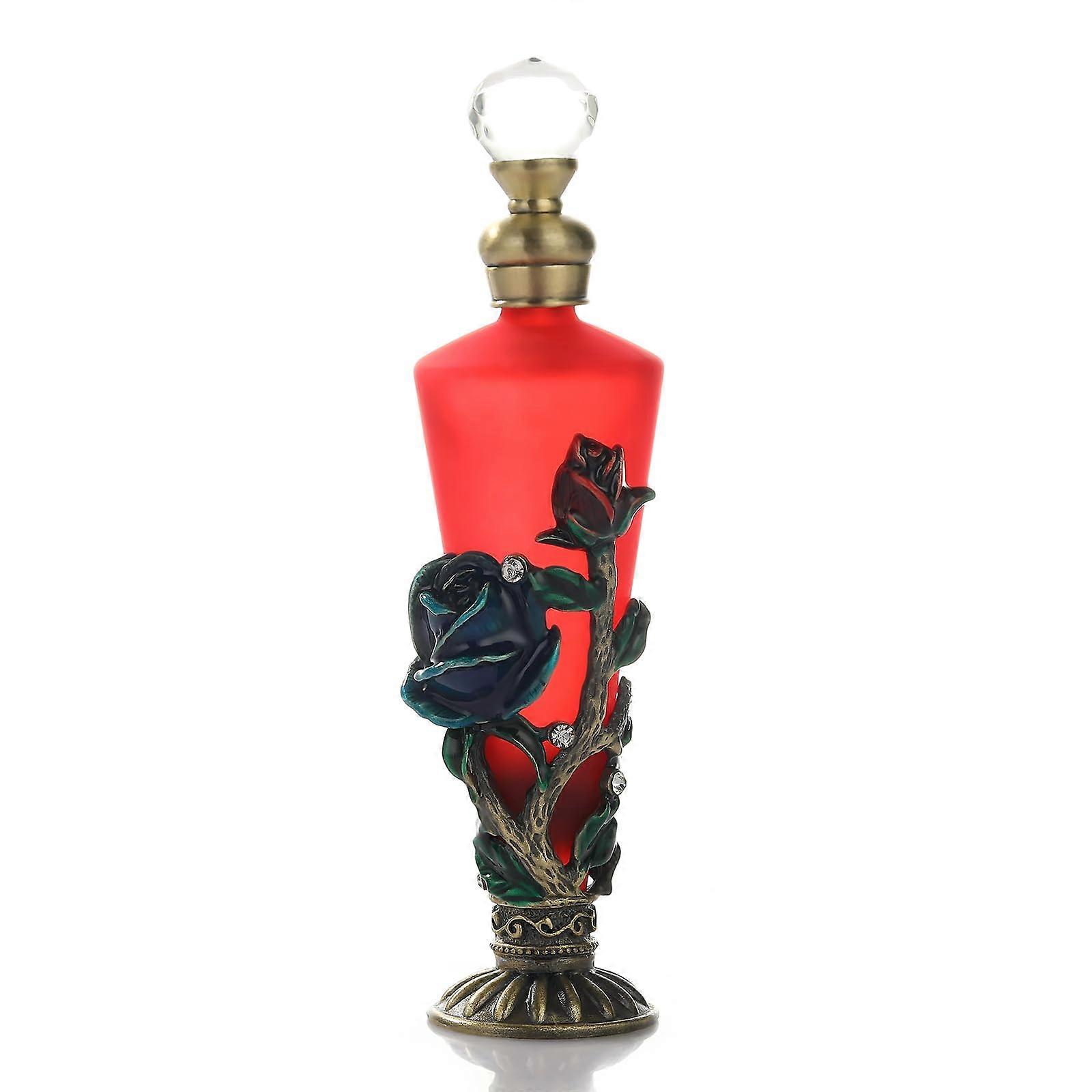 Vintage Crystal Perfume Bottle 30ml with Elegant Frosted Finish and Precise Glass Rod, Red