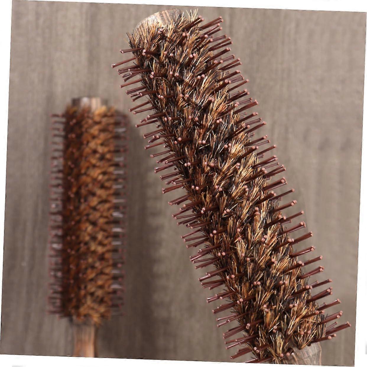 Small Round Boar Bristle Round Brush for Blow Drying, Wood Handle, Reduce Frizz and Static