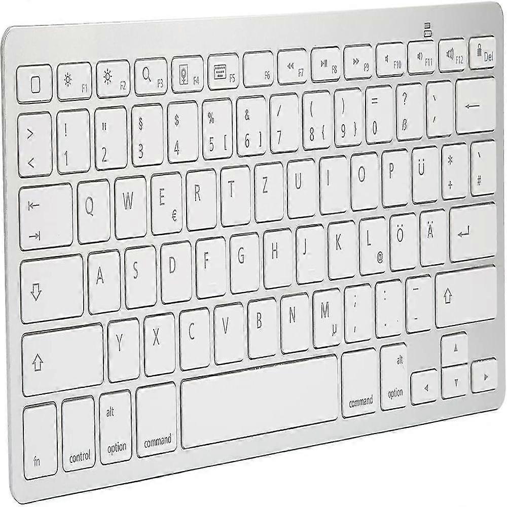 Silent Slim Bluetooth Keyboard with German Layout for iOS, Android, and Windows Devices