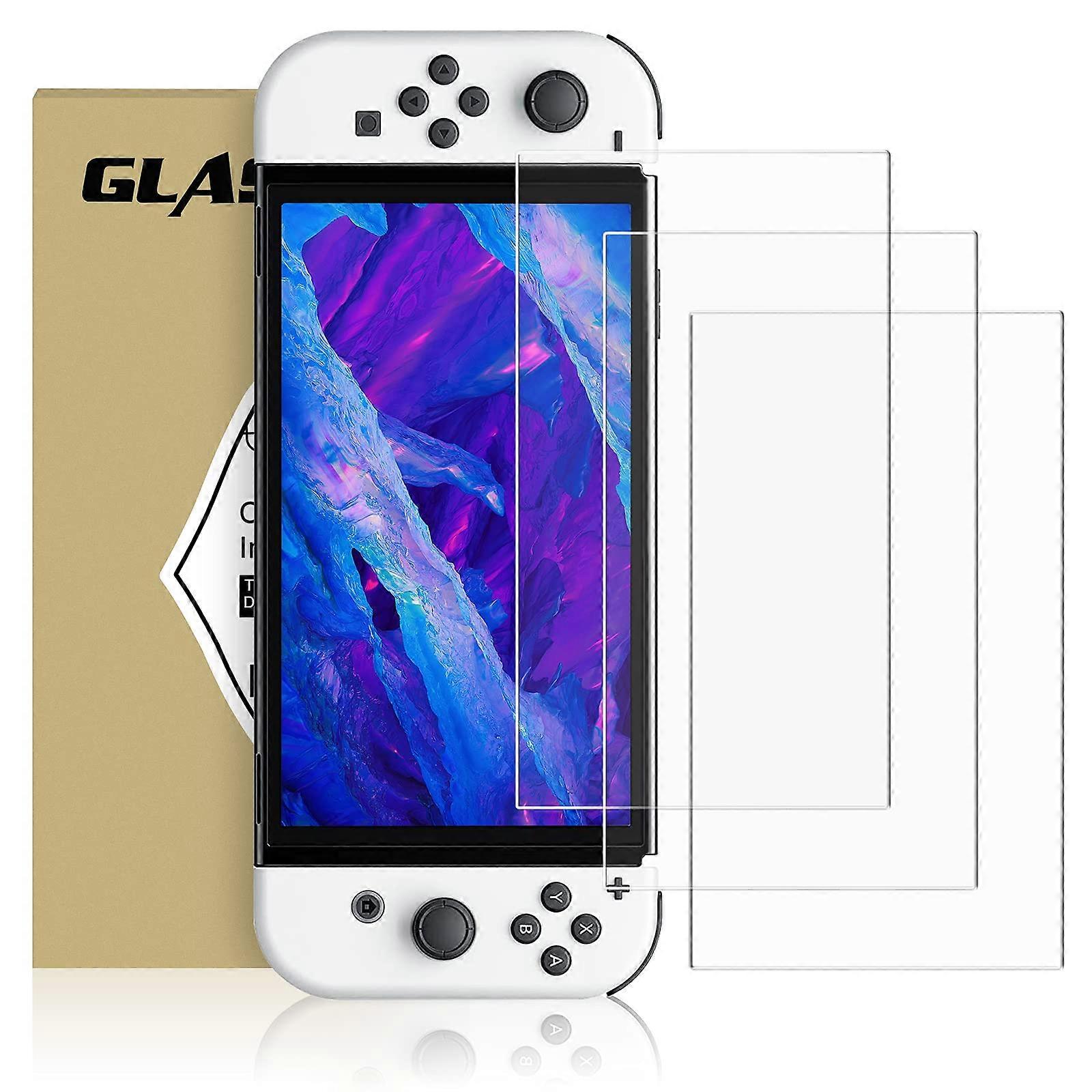 3Pack DockFriendly Tempered Glass Screen Protector for Nintendo Switch OLED 0.25mm 9H HD Clarity