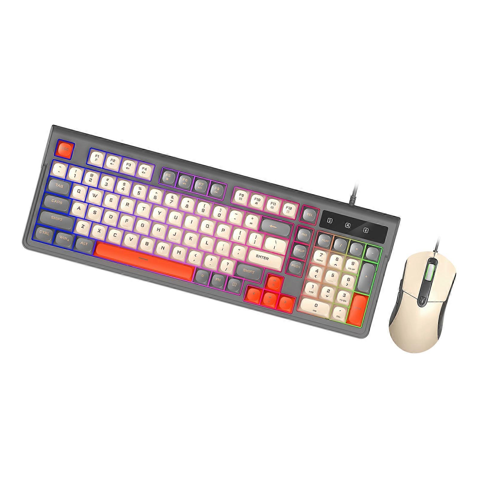5 DPI Adjustable Mouse Mechanical Keyboards Set with RGBs Lighting USB Cord 98Keys Mixed Color Design Multicolor