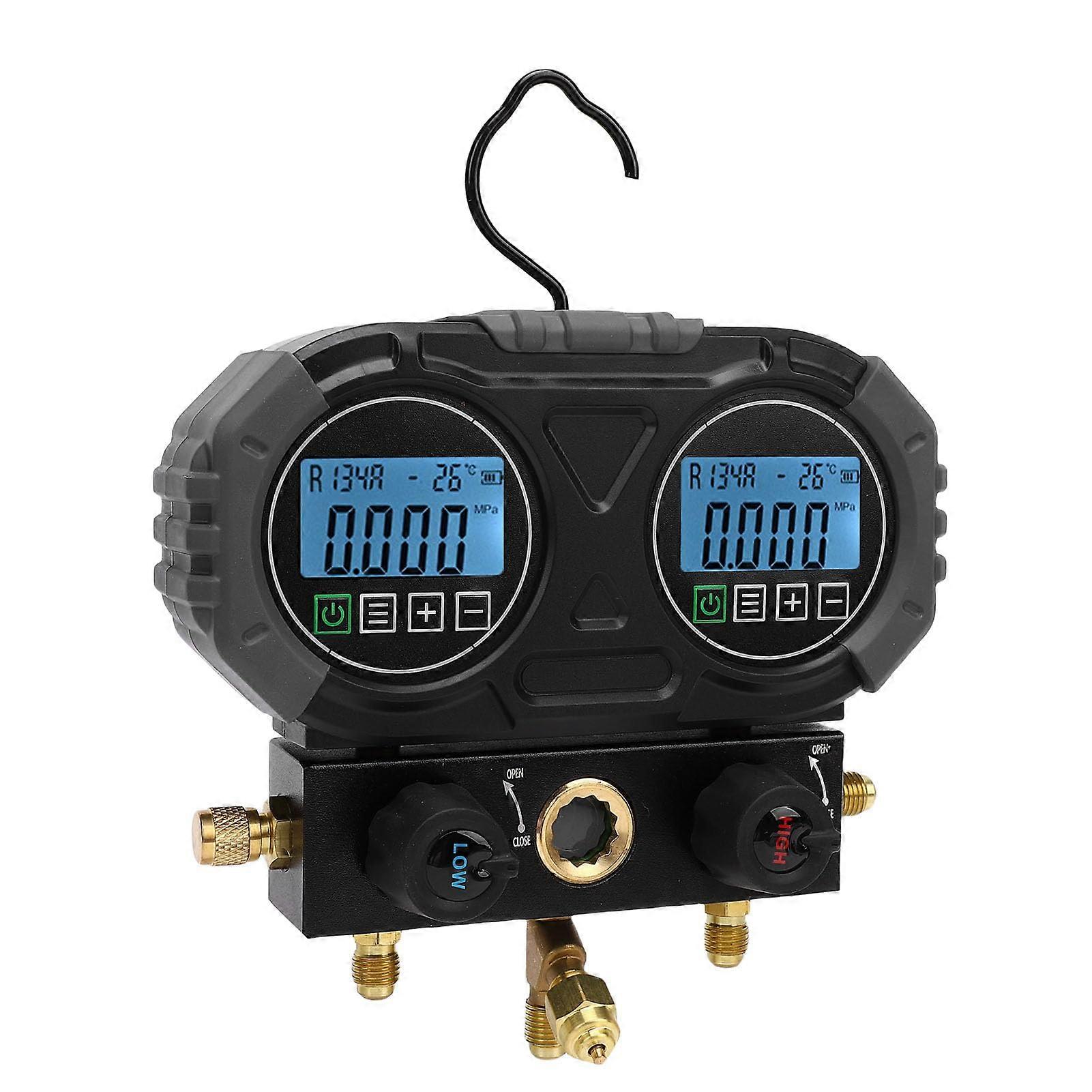 Digital HVAC Manifold Gauge with Temp Clamps and Hoses, Professional Refrigerant Pressure Tester