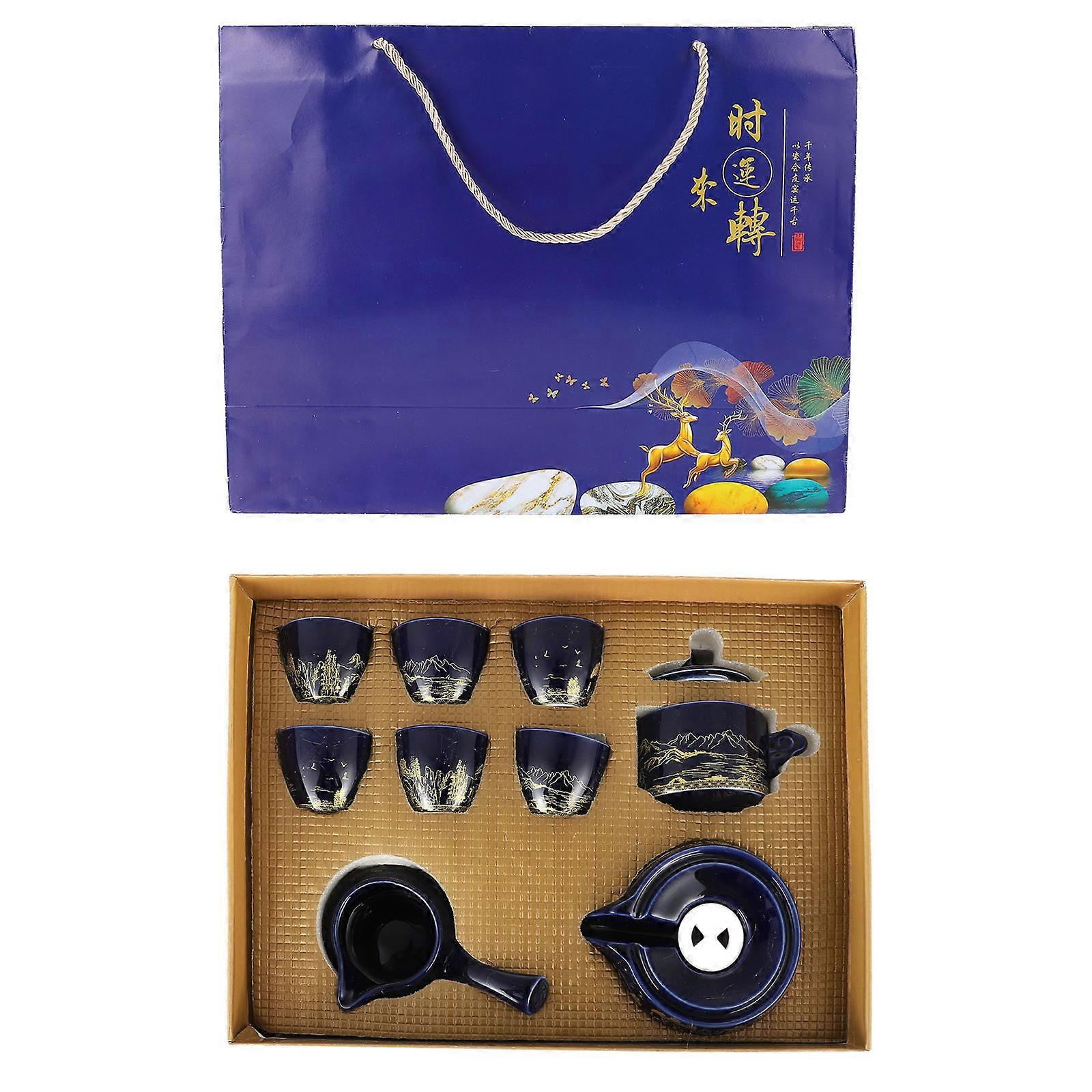 Blue Ceramic Kung Fu Tea Set for Office Tea Making 1Set