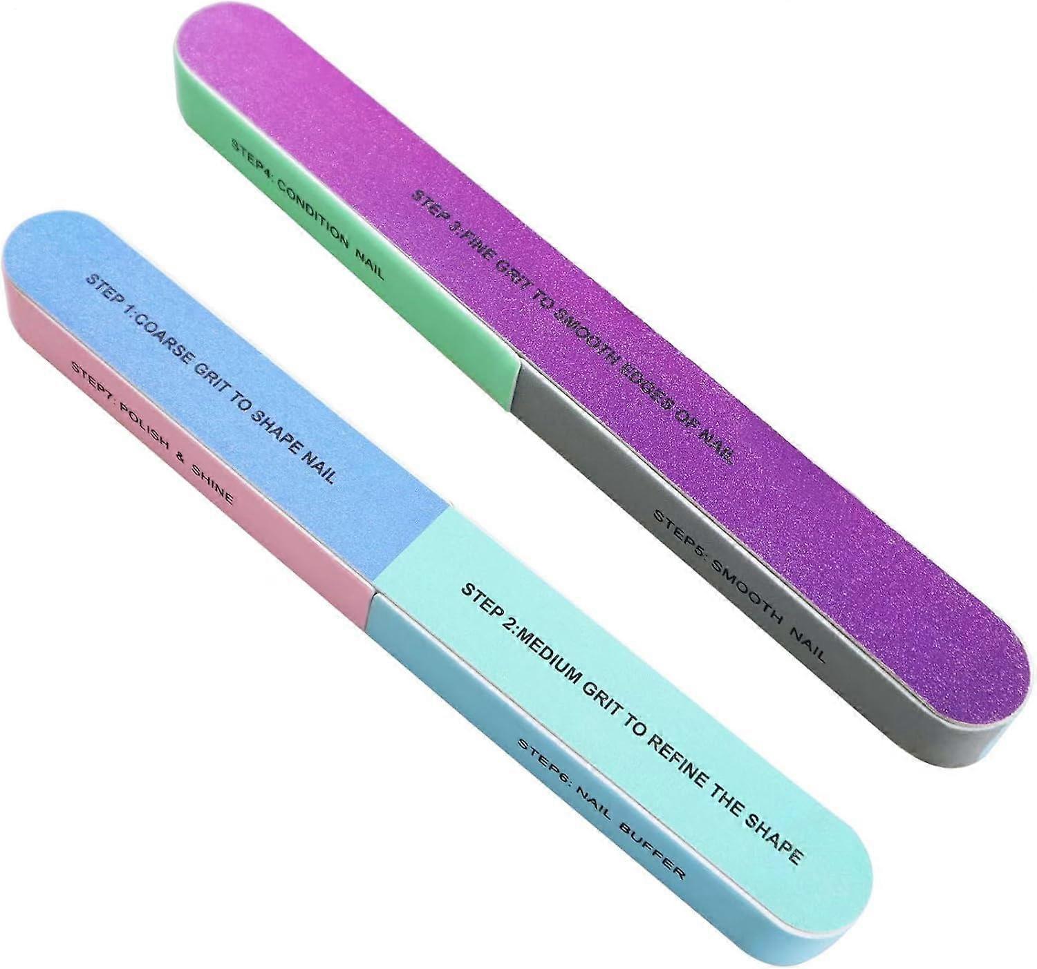 2Pcs 6Sided Nail Buffer Block with Numbered Steps, MultiGrit File for Natural and Acrylic Nails