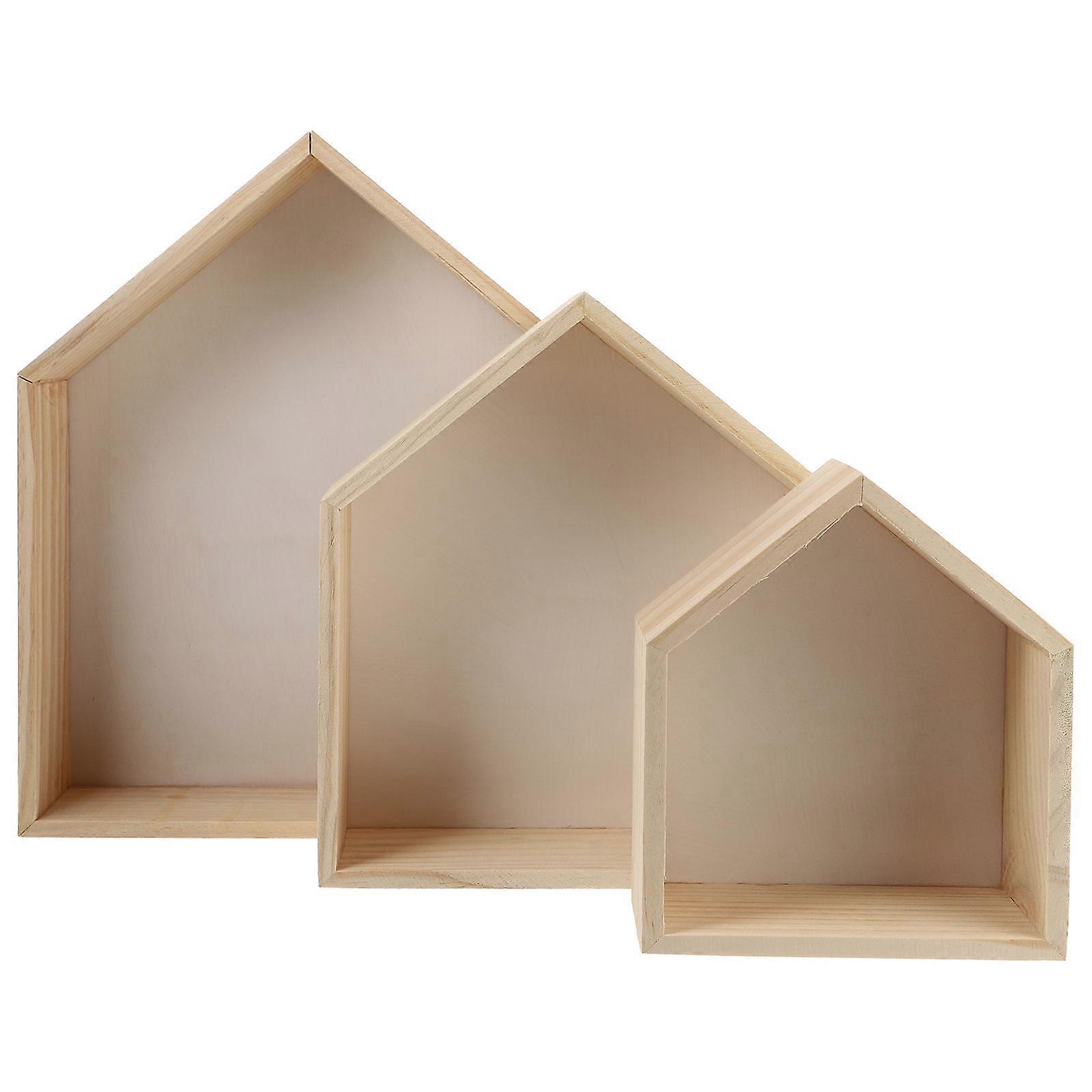 White House Shaped Decorative Storage Rack Creative Floating Shelf for Home Use Made of Synthetic Material 3 Pieces