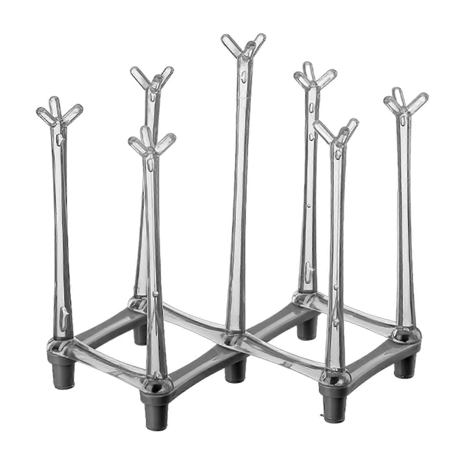 Cup Drying Rack with 7 Hooks, Large Capacity Kitchen Counter Stand, Stable NonSlip Base, Grey