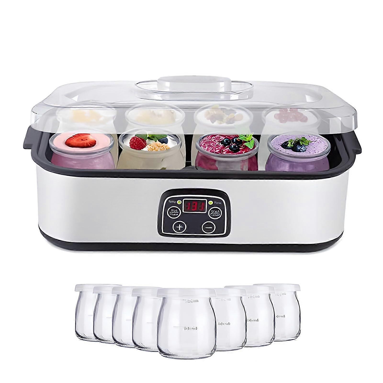Automatic Yogurt Maker with 8 Glass Jars, 1400ml Capacity, Adjustable Temp and 48H Digital Timer