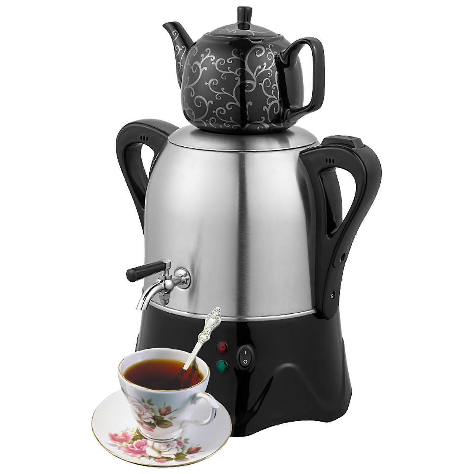 Electric Turkish Tea Maker 3L Stainless Steel Kettle with 1L Ceramic Teapot and Keep Warm Function