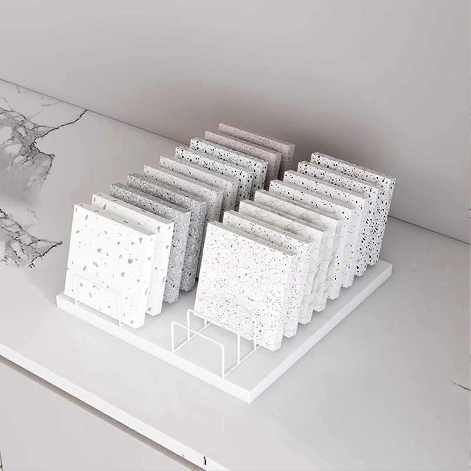 Tile Display Stand with 20 Slots, Floor Standing White Metal Rack for Showroom Samples