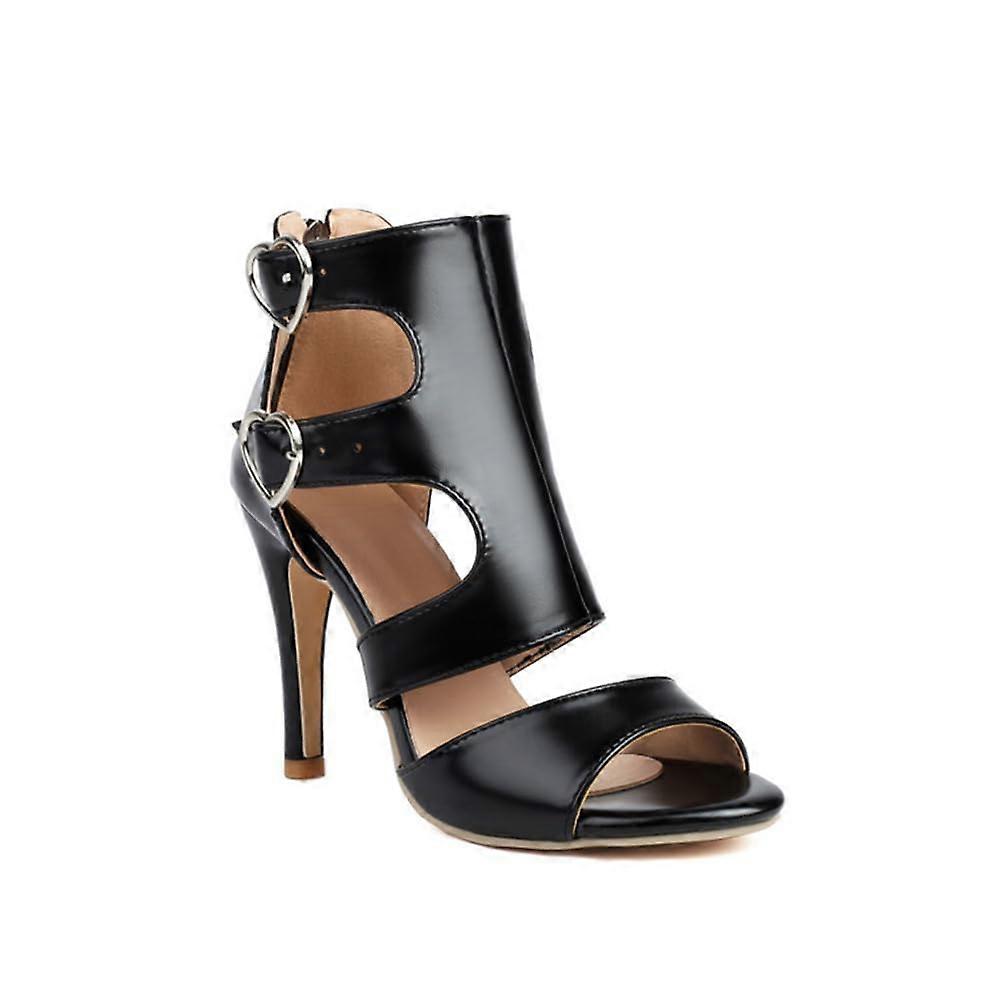 Black  Heel Sandals 9.5CM Stilettos Open Toe Adjustable Ankle Strap Zipper Back 3 UK
