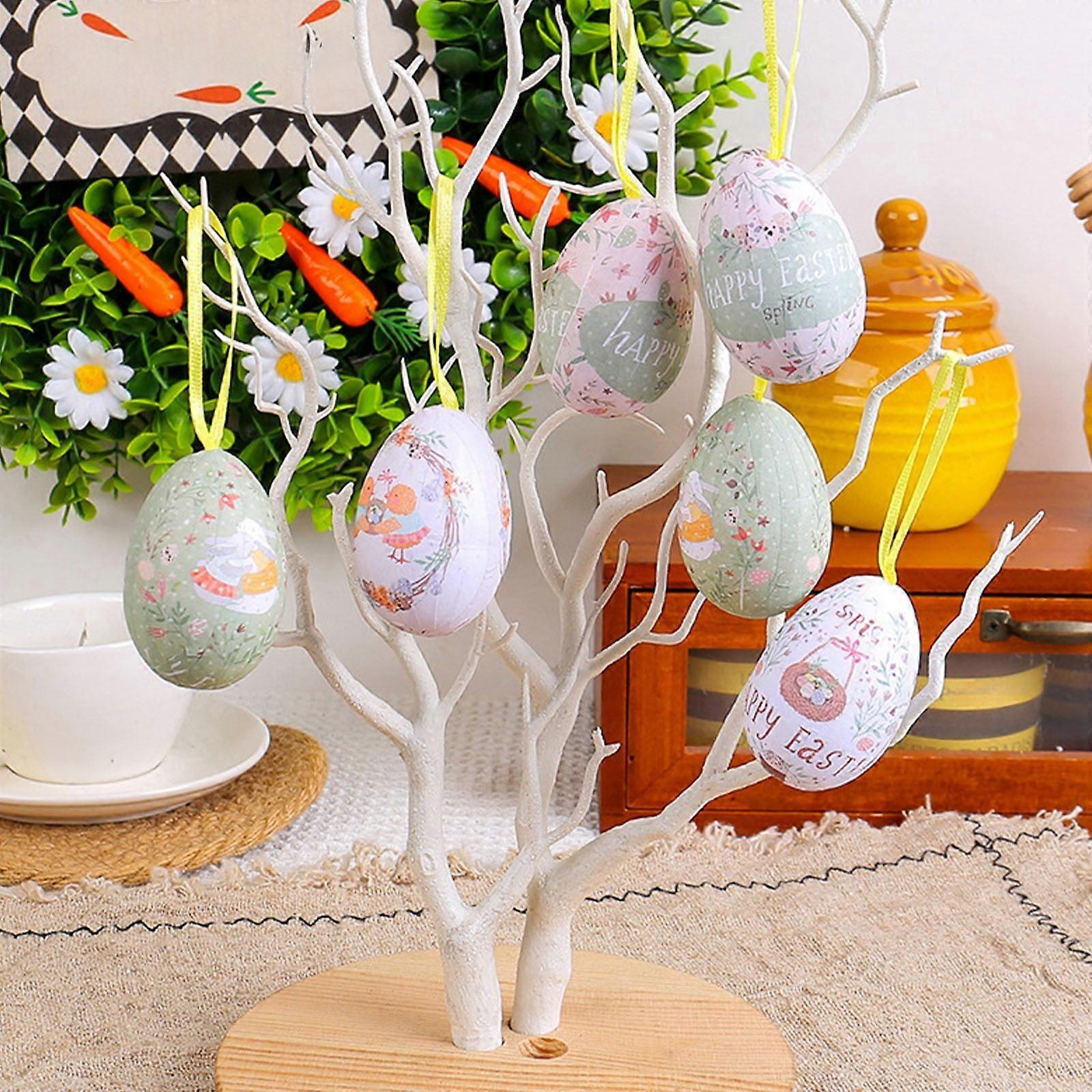 6 Pcs Easter Egg Ornament Creative Handmade Painted Simulation Egg Decor Figurine Party Scene Layout