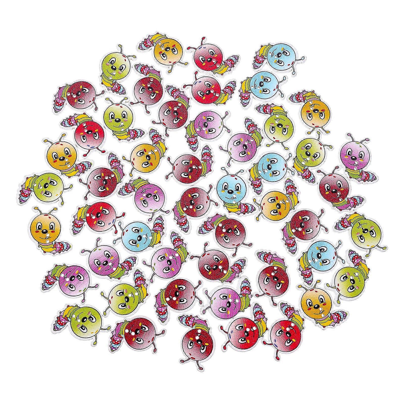 Wooden Button Caterpillar Shape for DIY Use 200Pcs Assorted
