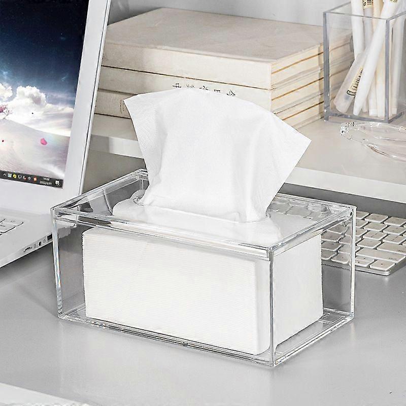 Acrylic Tissue Box, Rectangular Tissue Dispenser for Car, Hotel, Bathroom (Transparent)