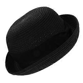 Women's Bowler Dome Straw Sun Hat with Bowknot for Summer Beach 1 Piece