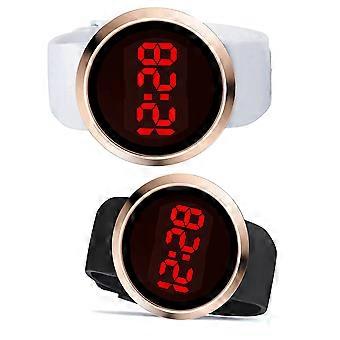Montre numérique à écran tactile blanc avec bracelet en alliage et affichage LED.