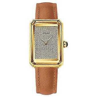 MOKAGO Damklocka med guldfärgad diamanturtavla - Elegant fyrkantig boett med brunt läderarmband