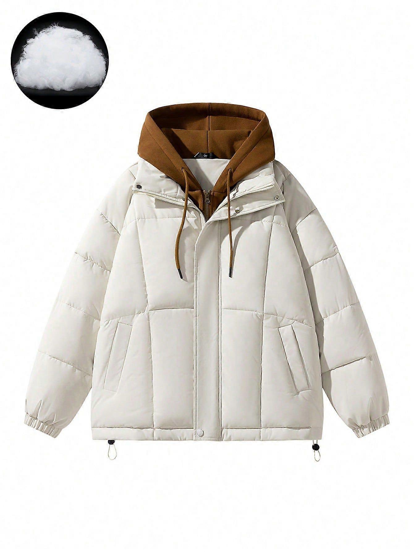 Men Colorblock Drawstring Hooded Puffer Coat