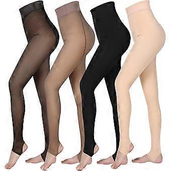 4 Pairs Fleece Lined Tights for Women, Warm Thermal Translucent Leggings, Stirrup, Black, Brown, Nude