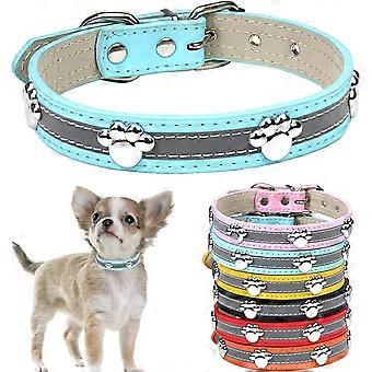 Reflective Dog Collar with Cute Paw Rivet Studded Funny Soft PU Leather Adjustable Puppy Dog Collars for Small Medium Large Dogs Cats Blue 2X-Large (P