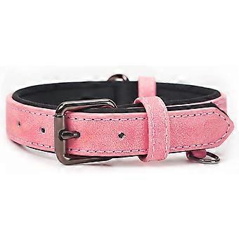 UBIUO Leather Dog Collar, Adjustable Soft Padded Pet Collar with Alloy Buckle, Classic Waterproof Puppy Collars Fit for Small Medium Large Dogs (Pink,