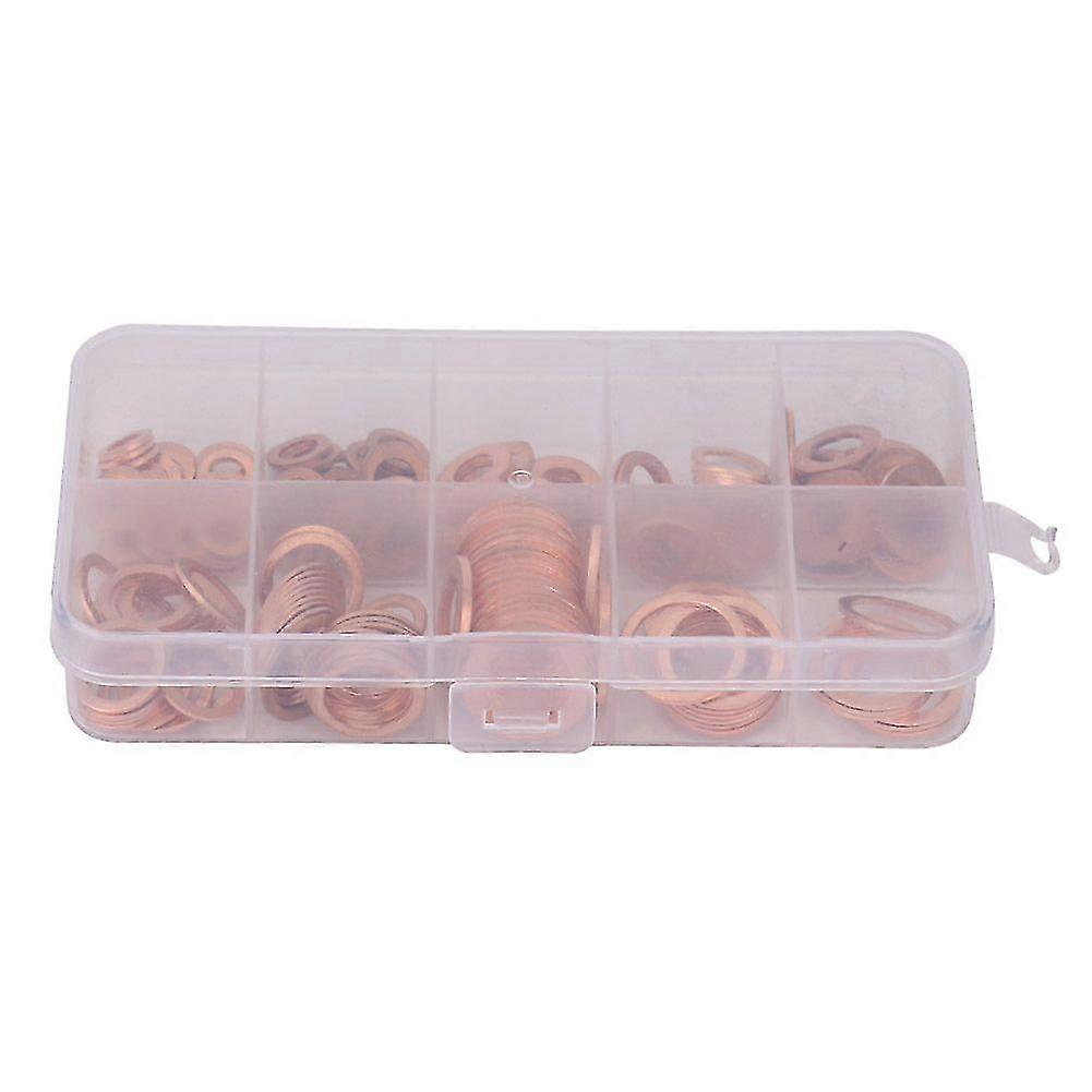 200pcs M5-M14 Solid Copper Washers Flat Ring Assorted Set Professional Hardware in Box,L
