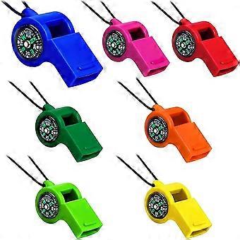 7 Pcs 2-in-1 Whistle Compass Combo, Loud Safety Emergency Survival Whistles with Lanyard, Plastic for Outdoor Hiking Camping