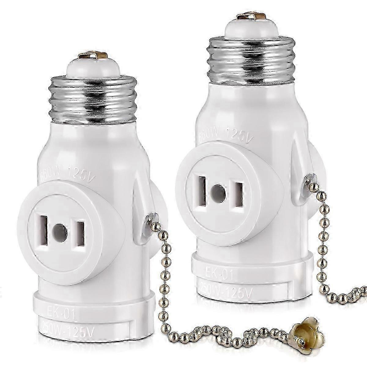 2-Outlet E26 Light Socket Adapter, Bulb Socket to Outlet Splitter