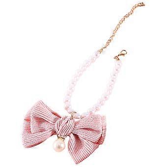 Roze parel kattenhalsband met decoratieve strik voor huisdieren