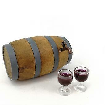 Miniatura de barril de vinho para decoração de casa com torneira e copo.